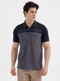 Cut & Sew Printed Stripe Polo T-Shirt In Dark Grey