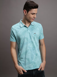 Casual Blue Printed Polo T-Shirt