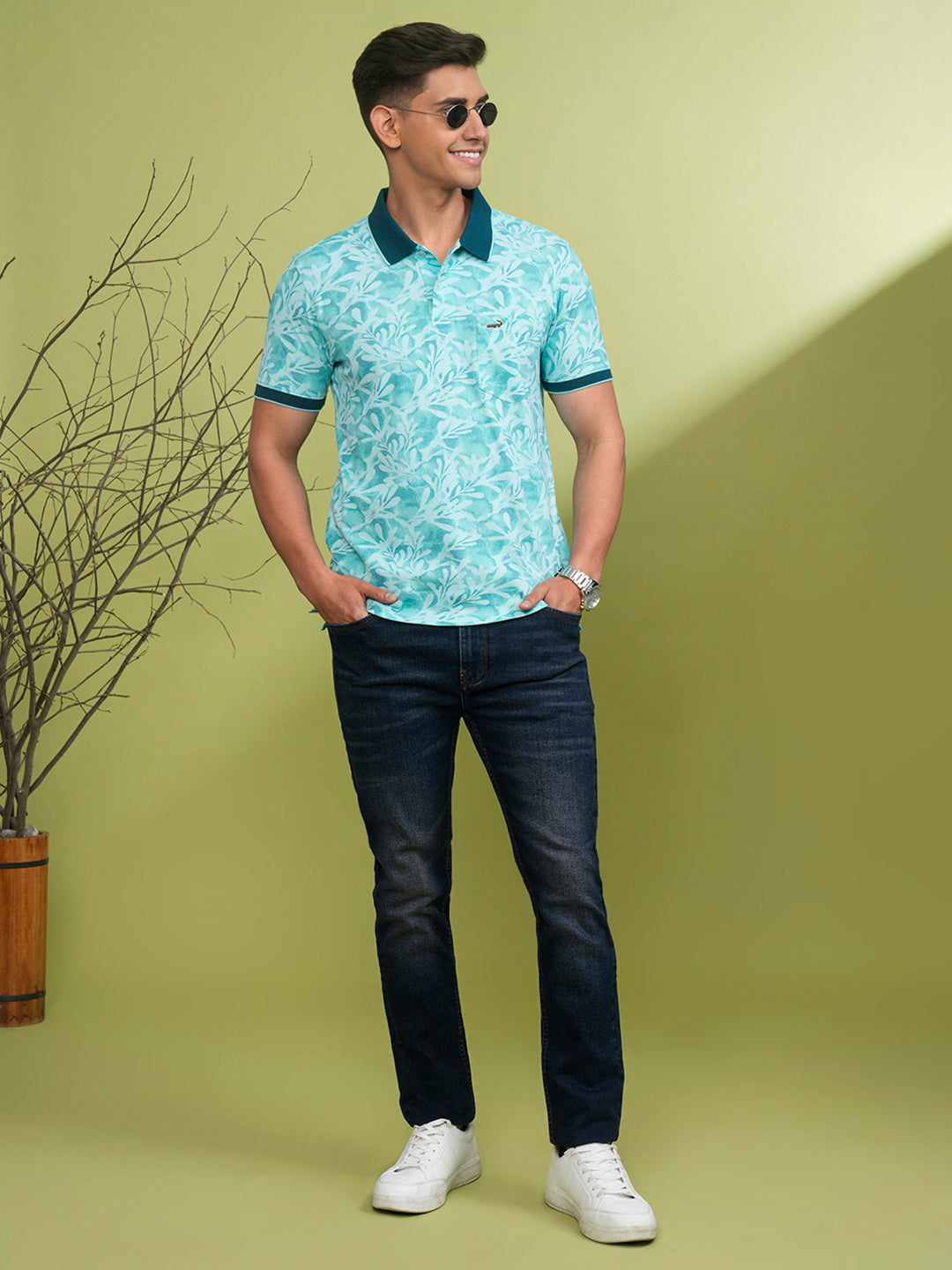 Crocodile Men's Casual Full Sleeve Comfort Fit Printed Yellow With Collar Shirt