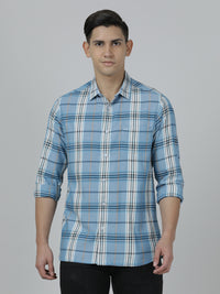 Blue Checked Full Sleeve Casual 100% Cotton Shirt