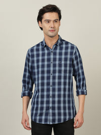 Indigo Navy Checked Casual Full Sleeve 100% Cotton Shirt