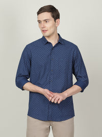 Casual Navy Printed Full Sleeve 100% Cotton Shirt