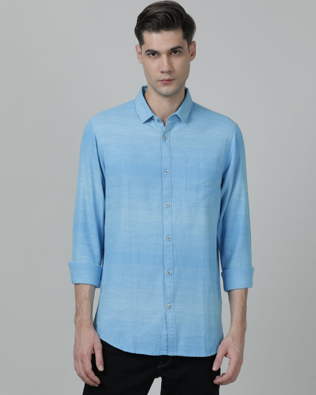 Casual Stripe Comfort Fit Full Sleeve Blue Shirt with Collar