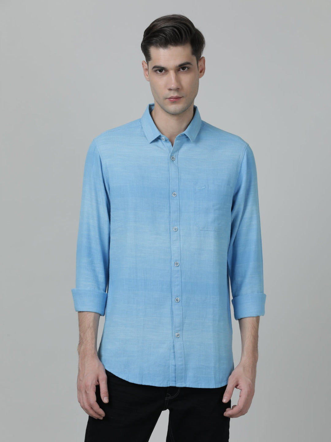 Casual Stripe Comfort Fit Full Sleeve Blue Shirt with Collar
