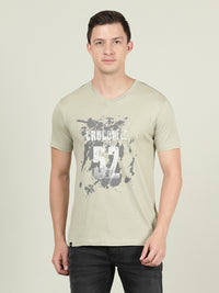 Cream Printed Casual T-Shirt