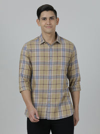 Khaki Brown Checked Full Sleeve 100% Cotton Shirt