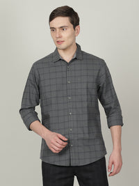 Olive Green Casual Checked Full Sleeve 100% Cotton Shirt
