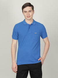 Casual Blue Polo T-Shirt Solid with Pocket