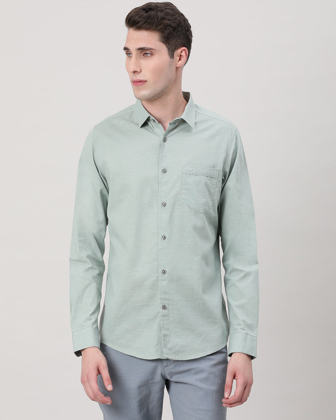 Casual Full Sleeve Comfort Fit Textured Plain Shirt Pale Aqua with Collar