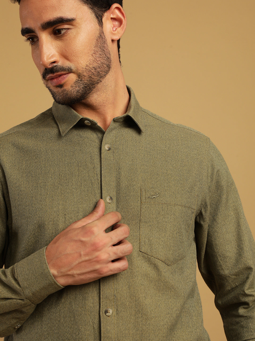 Discover Crocodile Grindle Textured Green Shirt Online