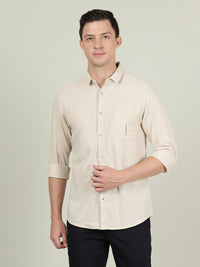Beige Solid Full Sleeve Linen Casual Shirt