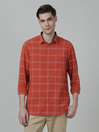 Brick Red Checked Full Sleeve Shirt