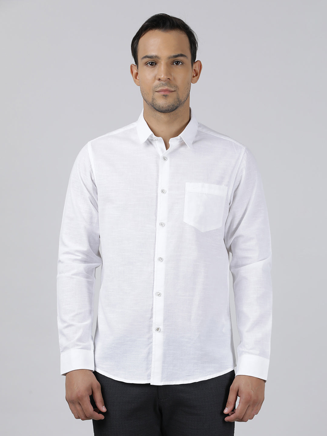 Casual White Full Sleeve Comfort Fit Solid Shirt with Collar for Men
