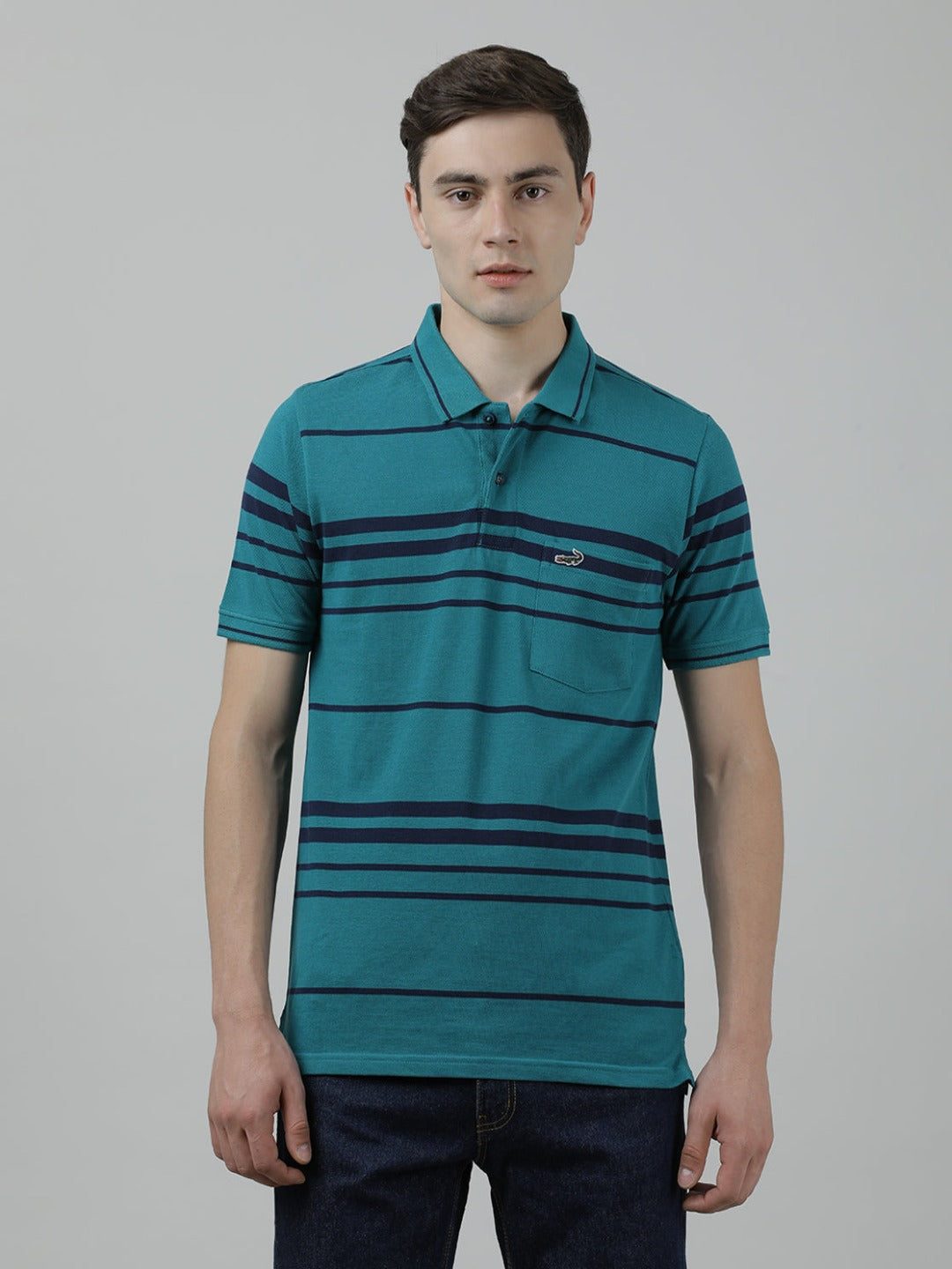 Casual Verdigris T-Shirt Half Sleeve Slim Fit with Collar for Men