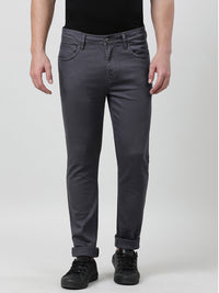 Casual Dark Grey Solid Slim Fit Trouser