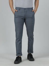 Dark Grey Checked Slim Fit Casual Trouser