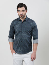 Dark Blue Printed Full Sleeve 100% Cotton Shirt