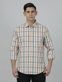 Orange Checked Casual Full Sleeve 100% Cotton Shirt