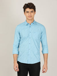 Blue Printed Full Sleeve 100% Cotton Casual Shirt