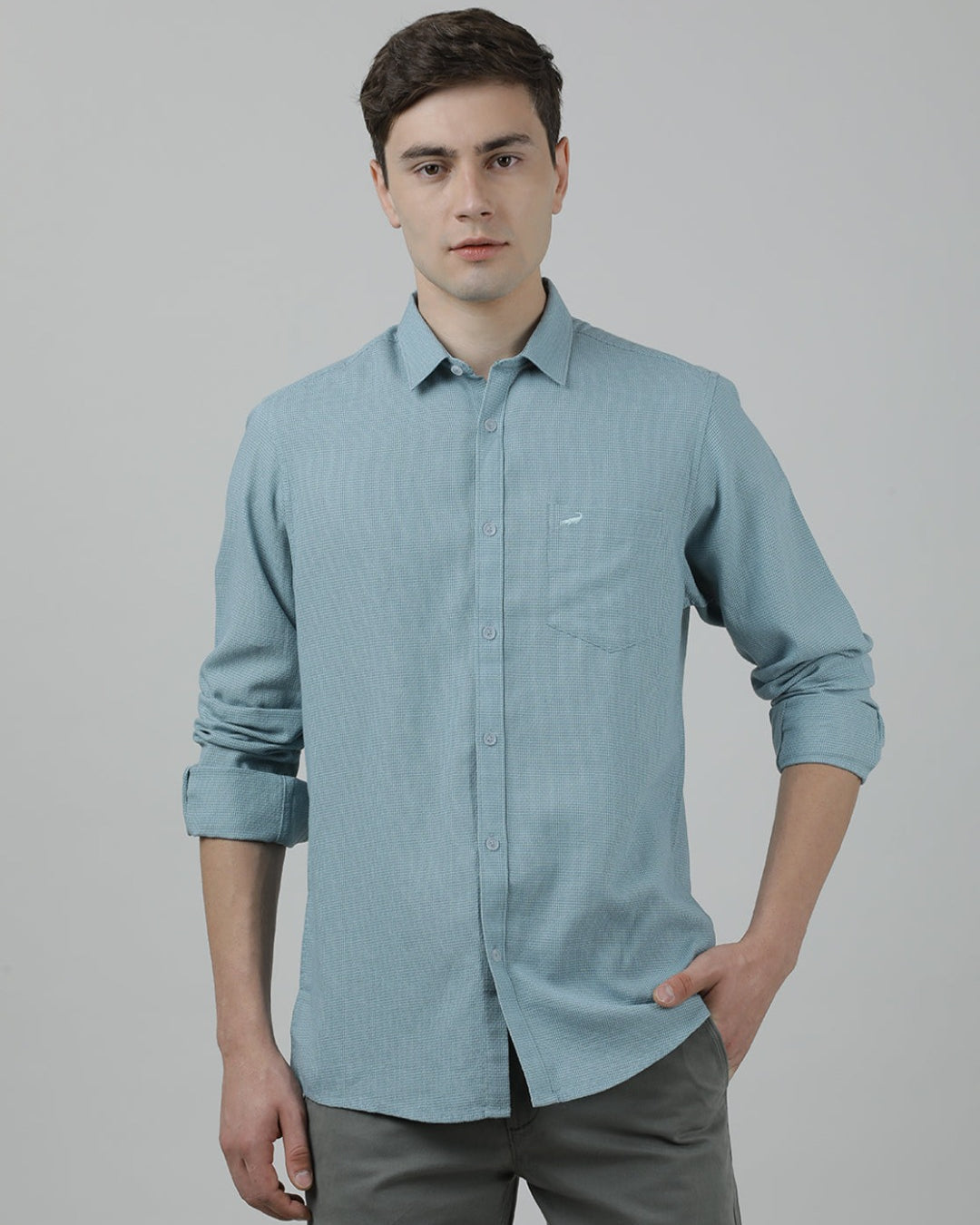 Casual Full Sleeve Slim Fit Solid Shirt Blue for Men