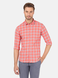 Casual Pink Checked Full Sleeve Shirt