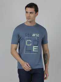 Typography Printed Single Jersey Blue Cotton T-Shirts