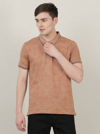 Khaki Brown Printed Polo T-Shirt