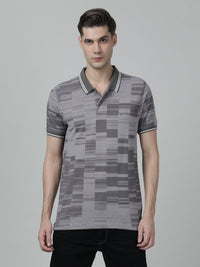Grey Casual Printed Polo T-Shirt