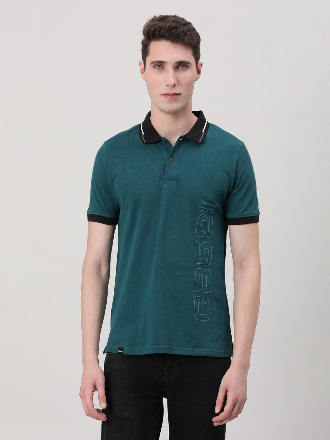 Casual T-Shirt Half Sleeve Slim Fit Solid Printed with Collar Teal for Men
