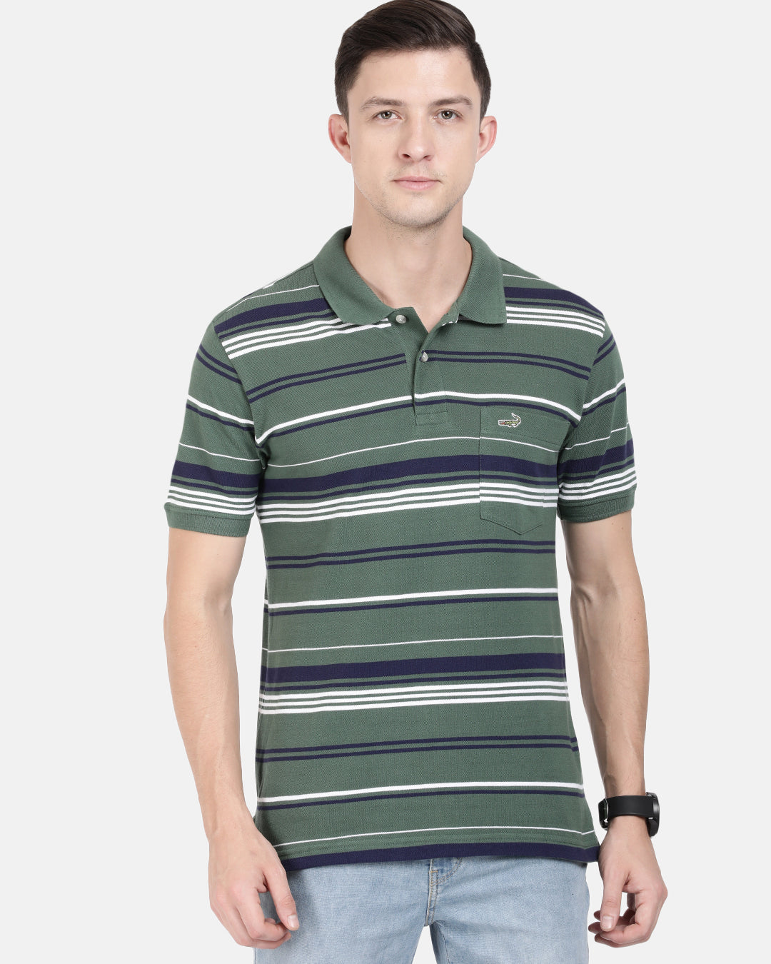 Crocodile Men's Striped Slim Fit Polo T-shirt with Patch Pocket