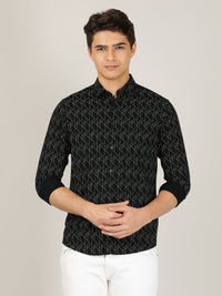 Printed Full Sleeve 100% Cotton Black Shirt