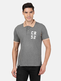 Charcoal Melange Grey Solid Casual Polo T-Shirt
