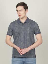 Navy Blue Printed Polo T-Shirt