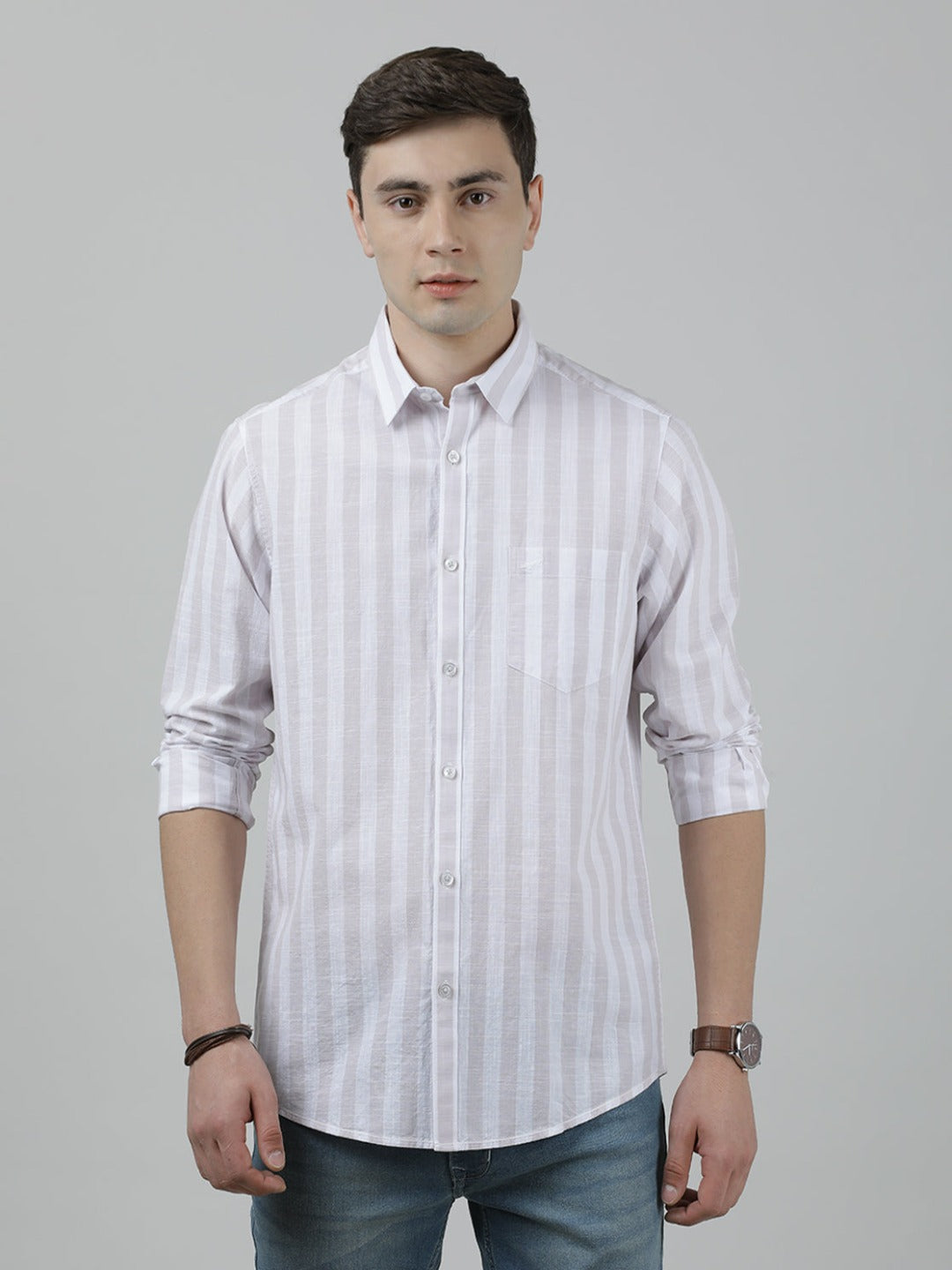 Casual Full Sleeve Comfort Fit Stripe Shirt Purple for Men