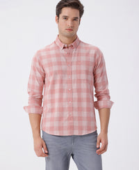 Men's Pure Cotton Pin-Checks Shirt With A Cozy Textured Feel For Casual Styling