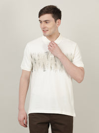 Off White Printed Casual Polo T-Shirt