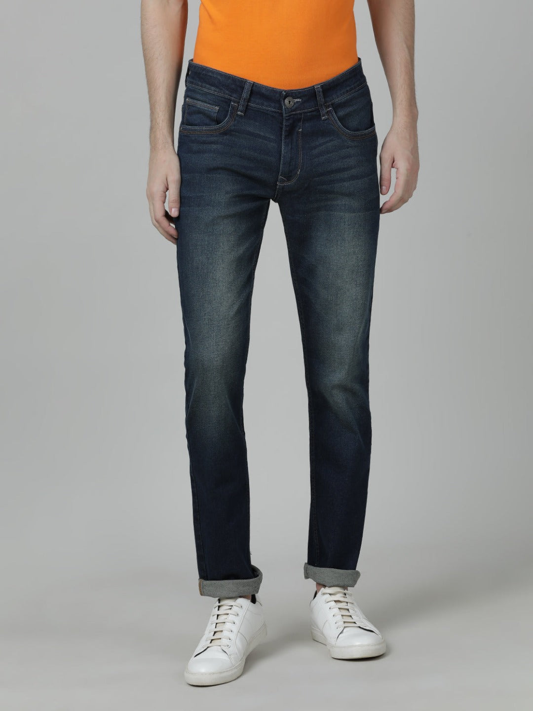 Casual Slim Solid Medium Blue Denim Jean