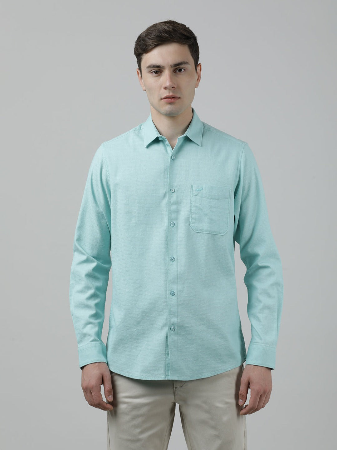 Casual Aqua Full Sleeve Comfort Fit Solid Shirt with Collar for Men