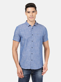 Printed Half Sleeve 100% Cotton Blue Shirt