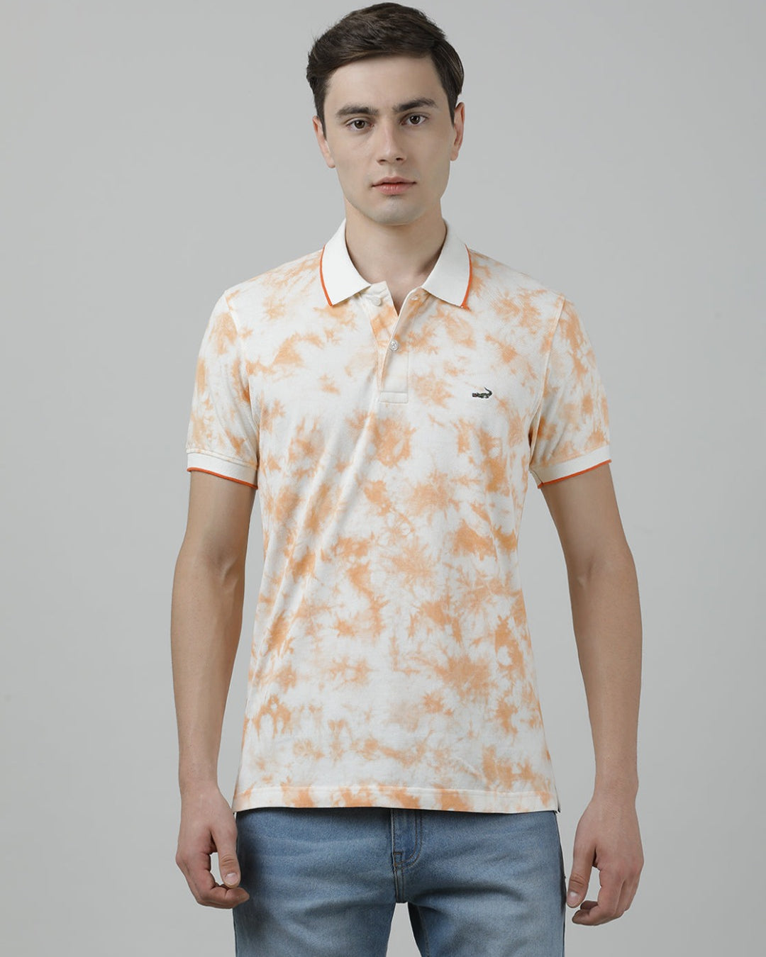 Casual Orange T-Shirt Tie and Dye Half Sleeve Slim Fit with Collar for Men