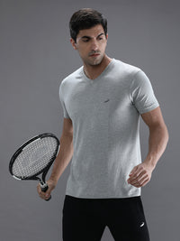 Grey Melange Solid Casual T-Shirt