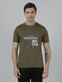 Typography Printed Single Jersey Cotton Olive Green T-Shirts