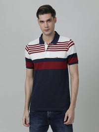 Navy and Blue Melange Striped Polo T-Shirt