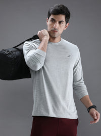 Casual Grey Melange Solid T-Shirt