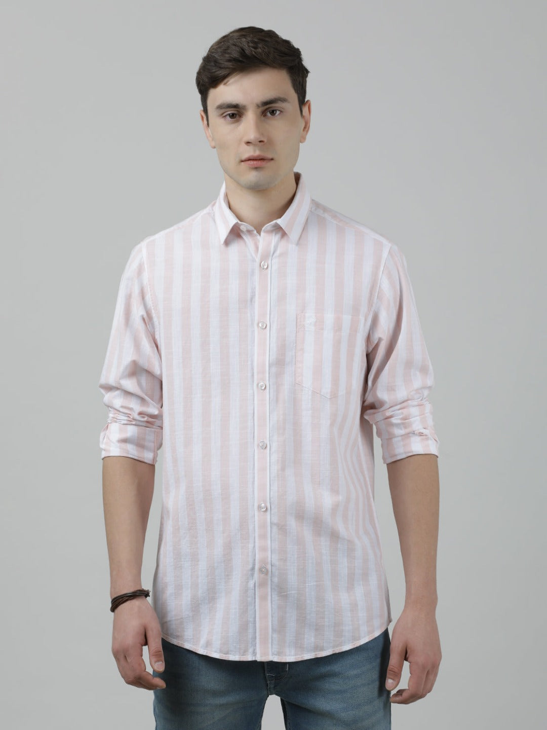 Casual Full Sleeve Comfort Fit Stripe Shirt Pink for Men