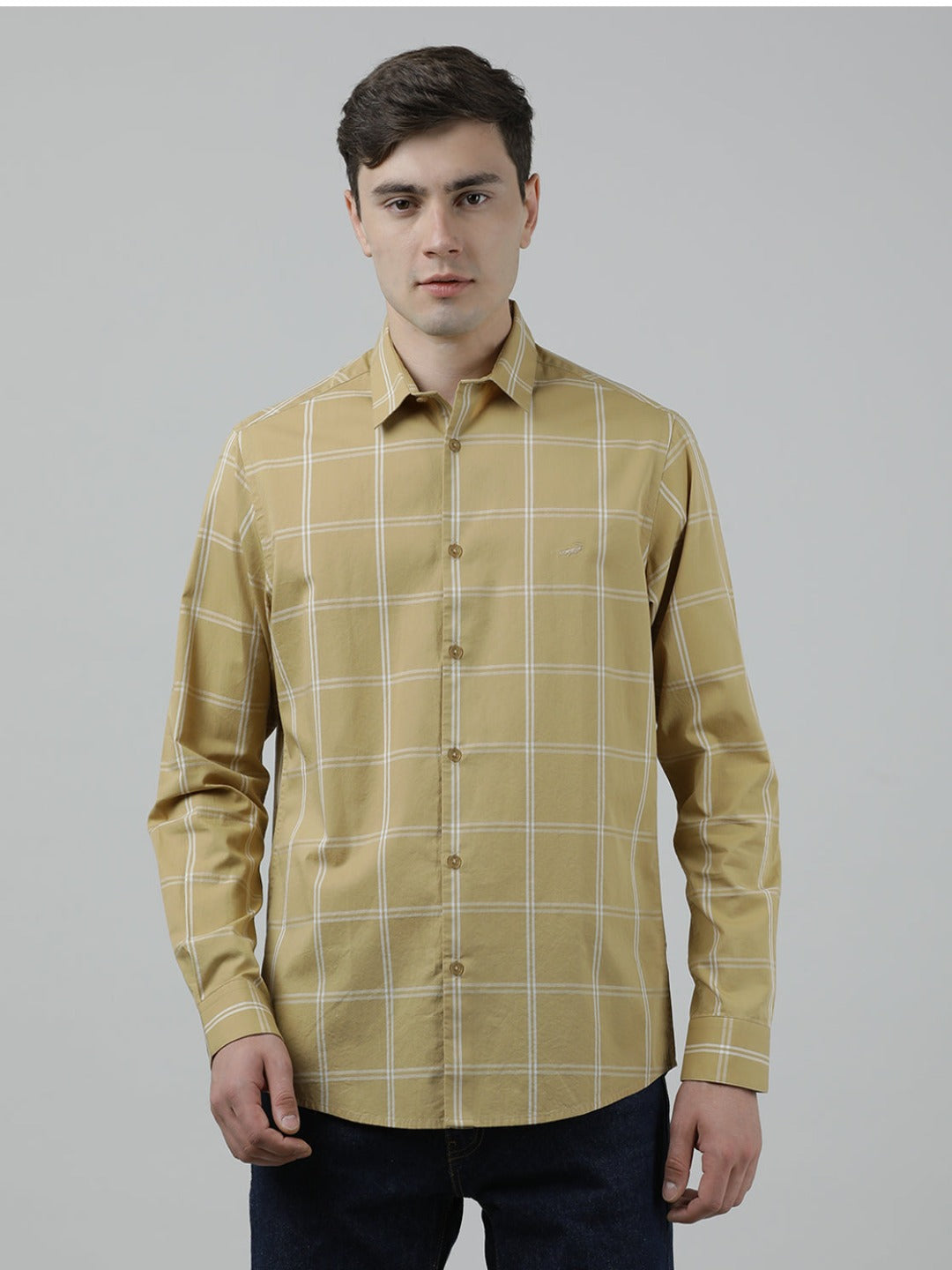 Casual Full Sleeve Comfort Fit Checked Shirt Masturd with Collar for Men