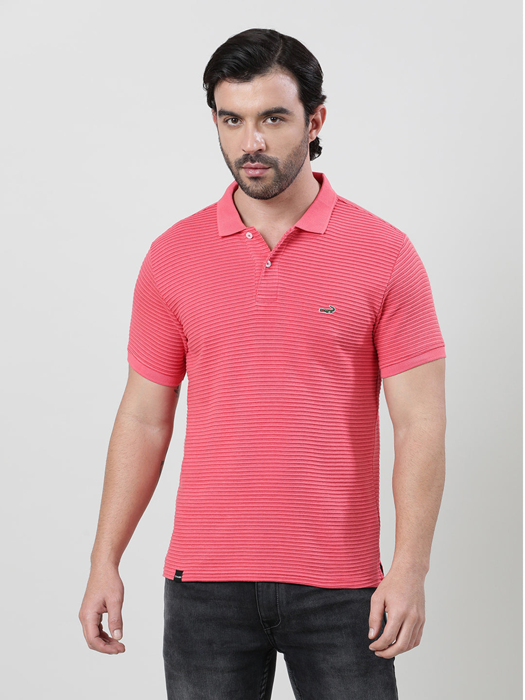 Red Half Sleeve Jacquard Polo Slim Fit T-Shirt
