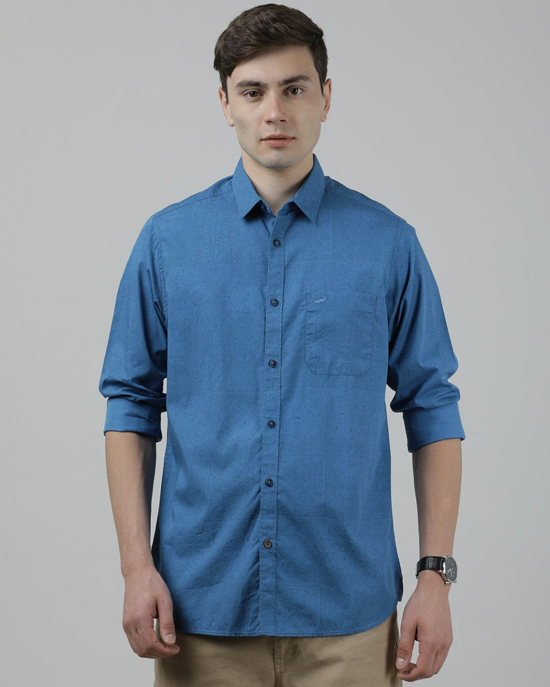Casual Royal Blue Full Sleeve Comfort Fit Printed Shirt with Collar for Men
