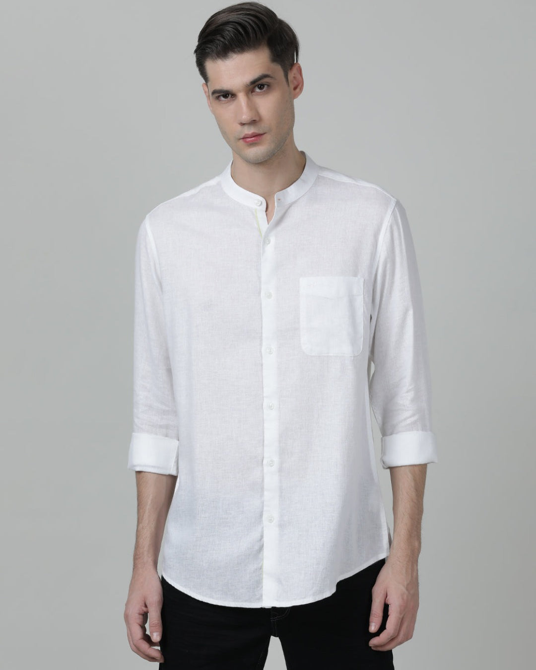 Casual Solid Comfort Fit Full Sleeve Off White Shirt with Collar