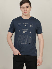 Dark Teal Blue Printed Casual T-Shirt